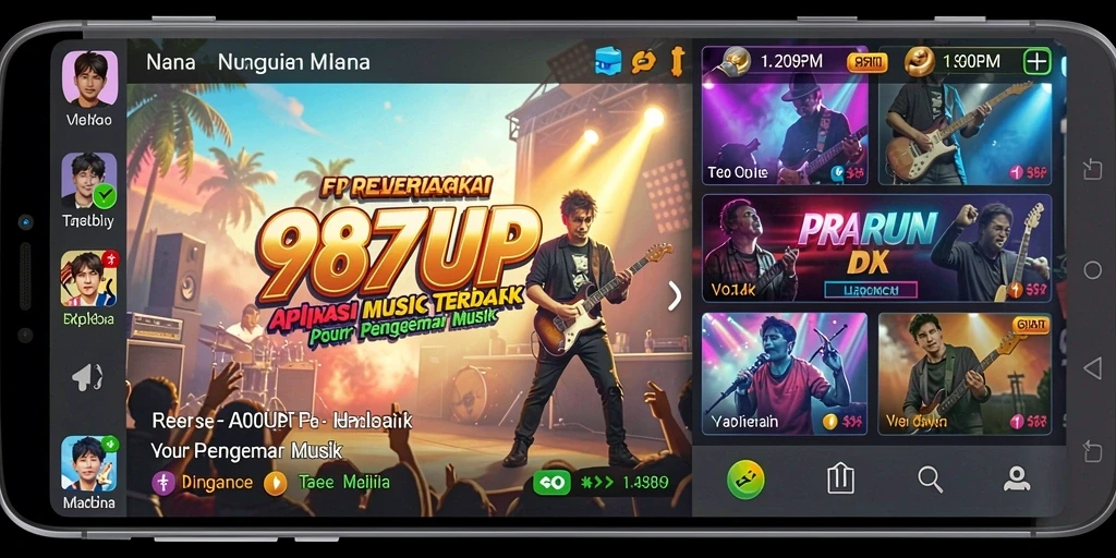 Tampilan gameplay 987UP dengan berbagai fitur musik menarik.