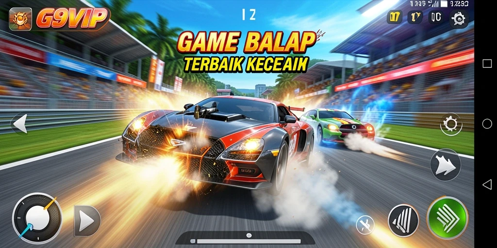Tampilan gameplay G9VIP yang mendebarkan dan penuh aksi balap mobil.
