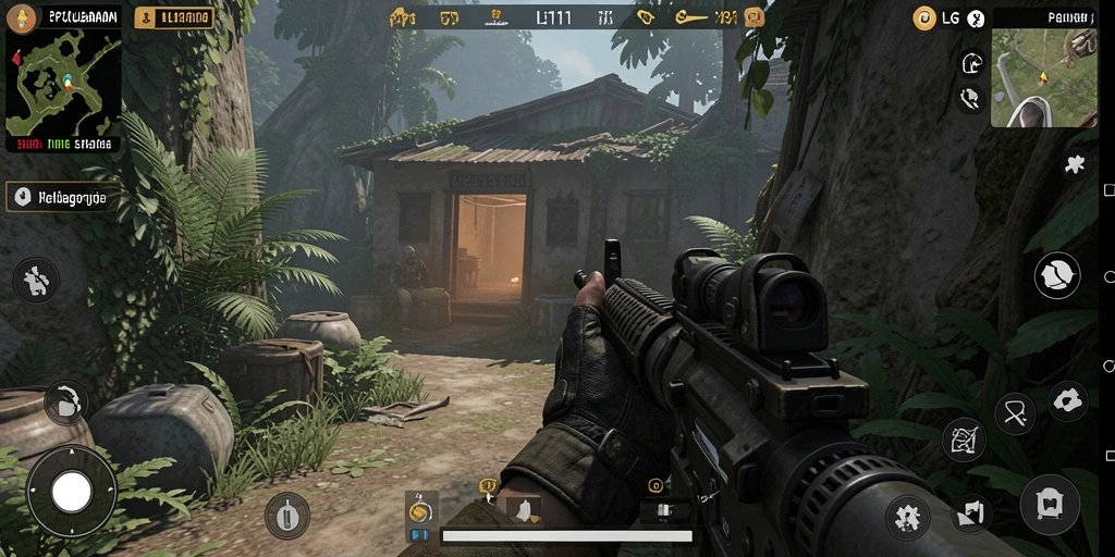 Screenshot menampilkan aksi intens dalam game FPS LG111.