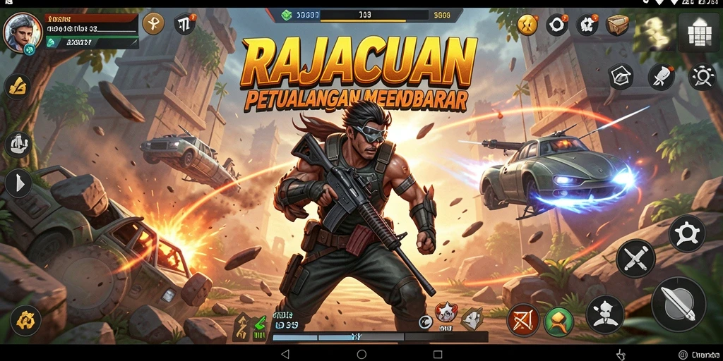 Tampilan gameplay RAJACUAN dengan pertarungan yang intens dan karakter yang keren.