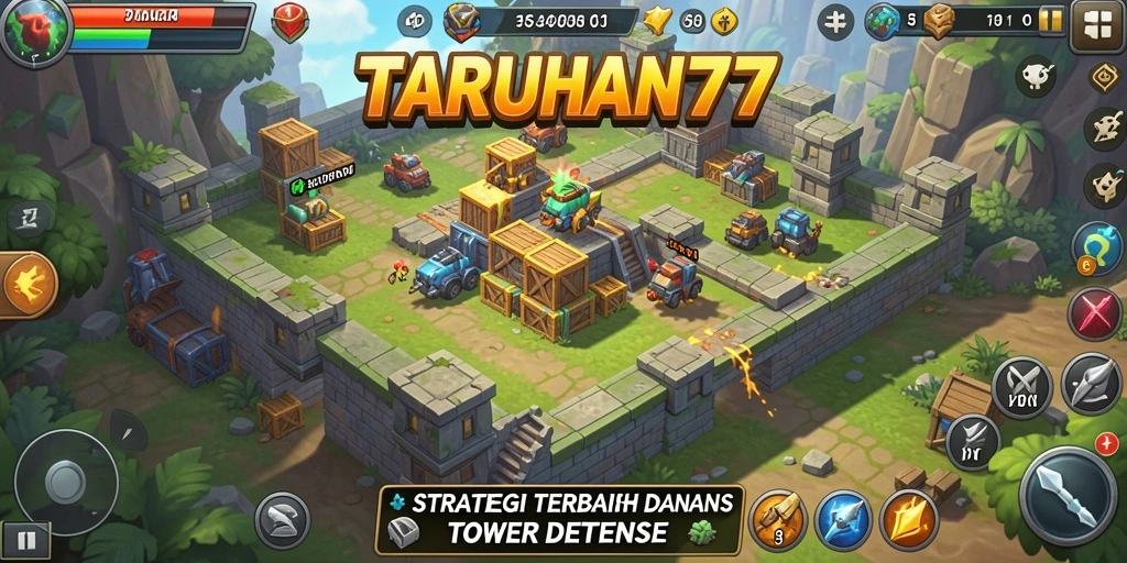 Tampilan seru dari gameplay Tower Defense TARUHAN77.
